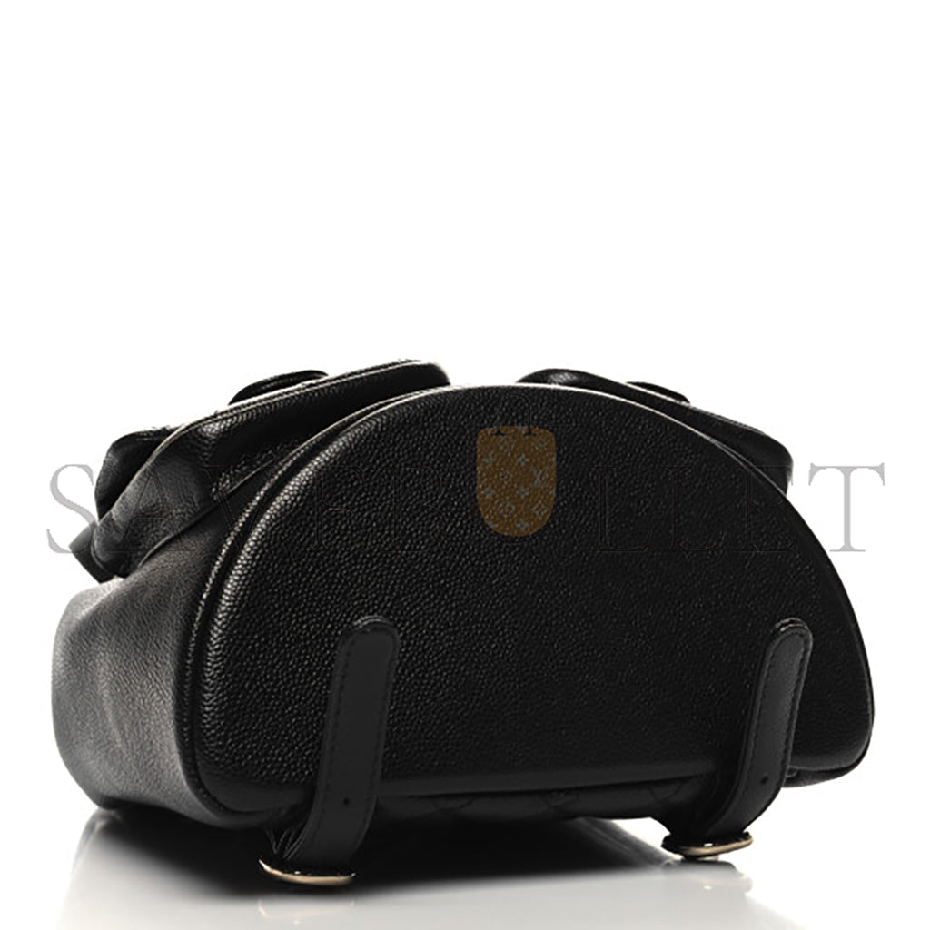 シャネル マスターシャイニーキャビア キルティング ミディアム ドゥマポケット ドローストリング バックパック ブラック (20.5×20×11.5cm)