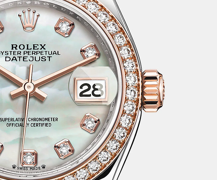 レディ デイトジャスト オイスター 28 mm オイスタースチール&エバーローズゴールド、ダイヤモンド