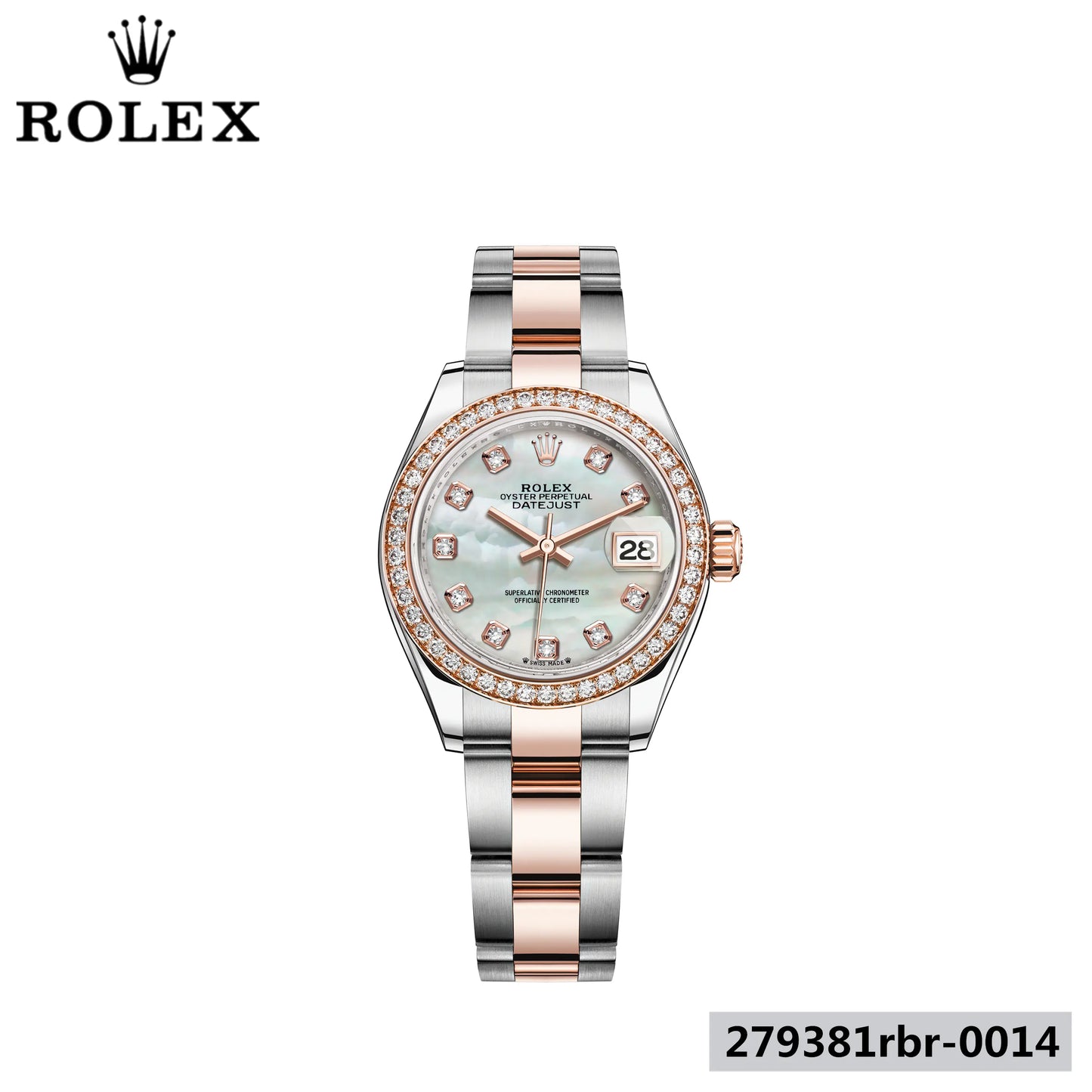 レディ デイトジャスト オイスター 28 mm オイスタースチール&エバーローズゴールド、ダイヤモンド