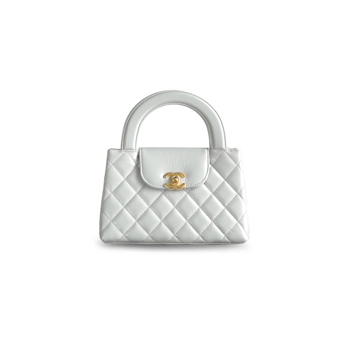 シャネル マスターケリー ショッパー ミルクグレー グロッシー ディストレストカーフスキン ブラッシュドゴールド金具 AS4416 (19*13*7cm)