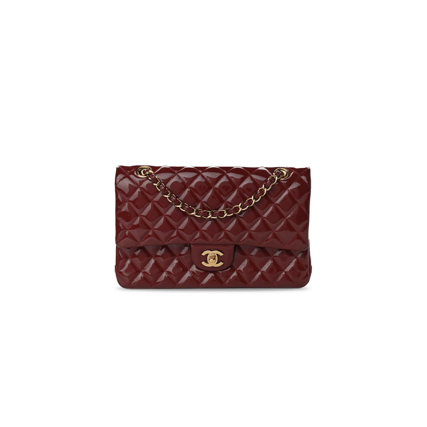 シャネル パテントカーフスキン キルティング ミディアム ダブルフラップ A01112 (25*15*6cm)