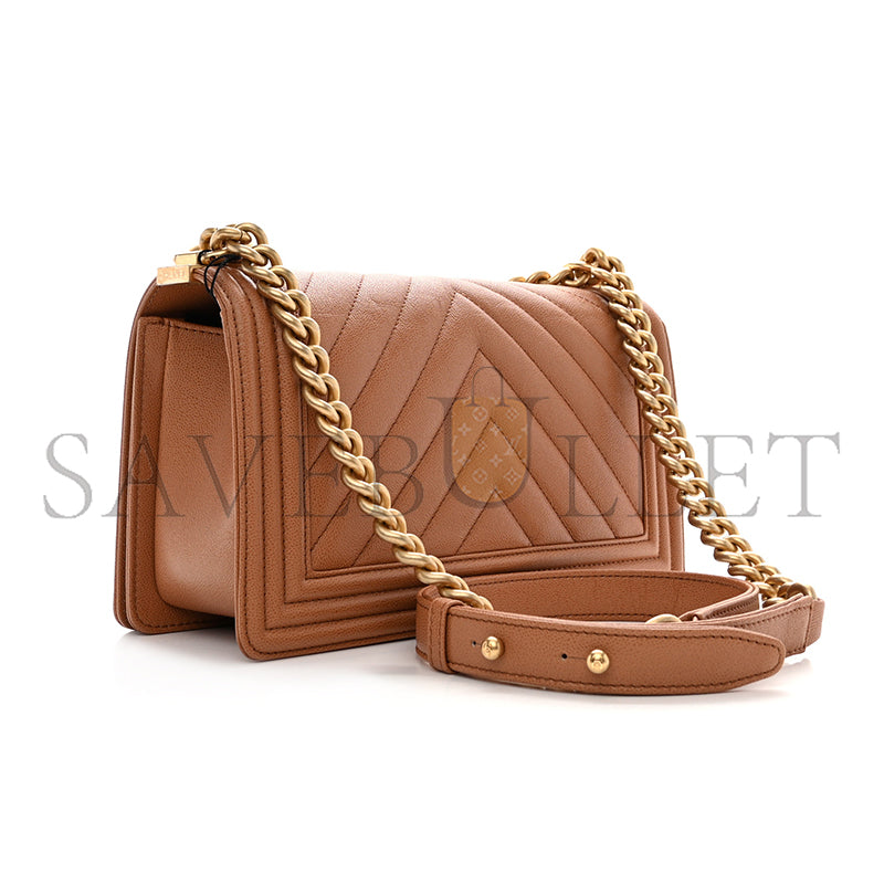 シャネル キャビア シェブロン ミディアム キルティング ボーイ フラップ ブラウン A67086 (25*15*6cm)