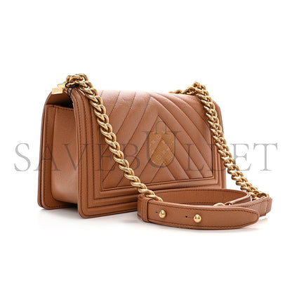 シャネル キャビア シェブロン ミディアム キルティング ボーイ フラップ ブラウン A67086 (25*15*6cm)