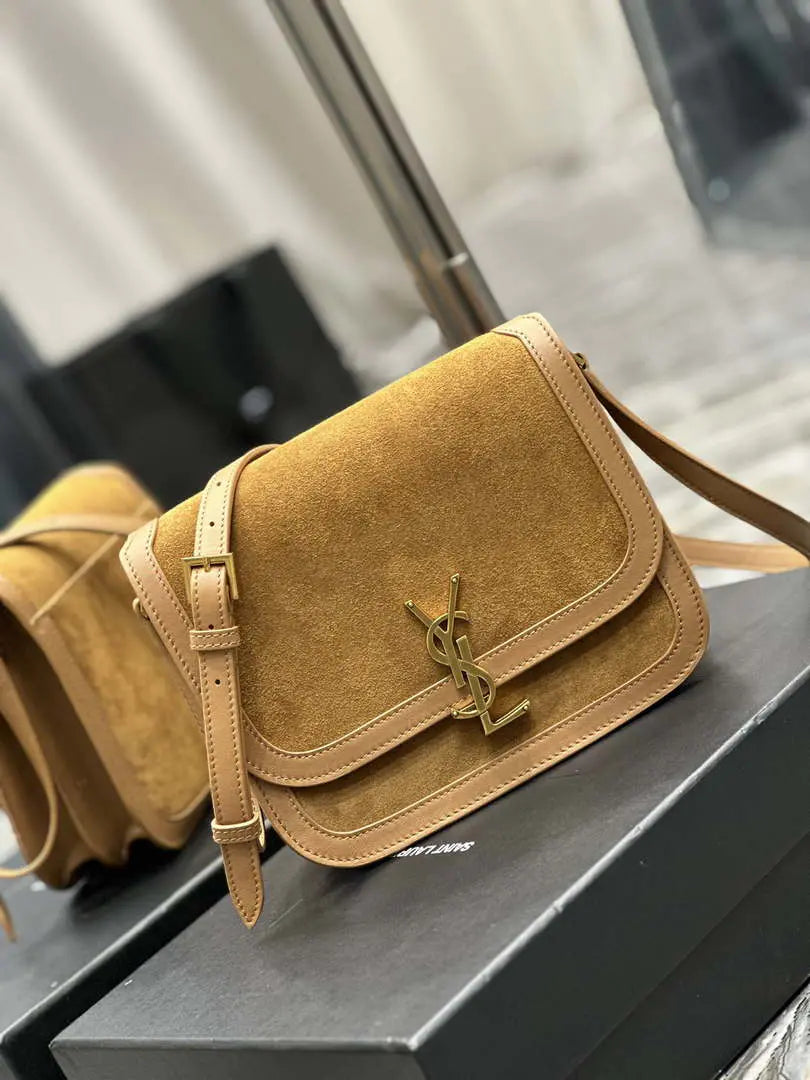 YSL 635025 サンローラン ソルフェリーノ ミディアム ソフト サッチェル スエード＆スムースレザー ブラウン