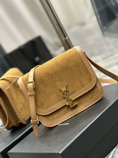 YSL 635025 サンローラン ソルフェリーノ ミディアム ソフト サッチェル スエード＆スムースレザー ブラウン