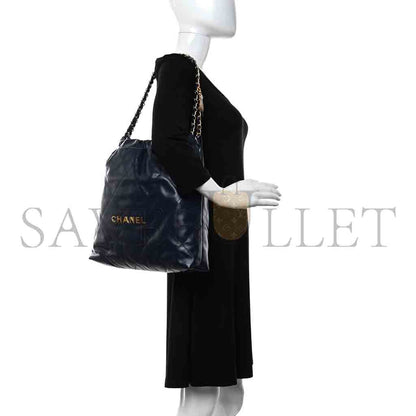 シャネル マスターシャイニーカーフスキン キルティング シャネル 22 ネイビーブルー (42*39*8cm)