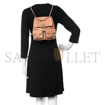 シャネル マスターシャイニーキャビア キルティング ドゥマポケット ドローストリング バックパック ダークベージュ (20.5×20×11.5cm)