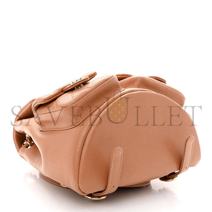 シャネル マスターシャイニーキャビア キルティング ドゥマポケット ドローストリング バックパック ダークベージュ (20.5×20×11.5cm)