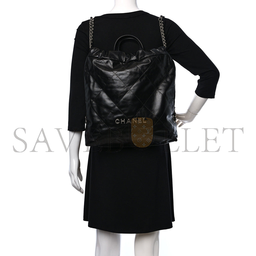 シャネル マスター シャイニーカーフスキン キルティング シャネル 22 バックパック ブラック (34×29×10.5cm)