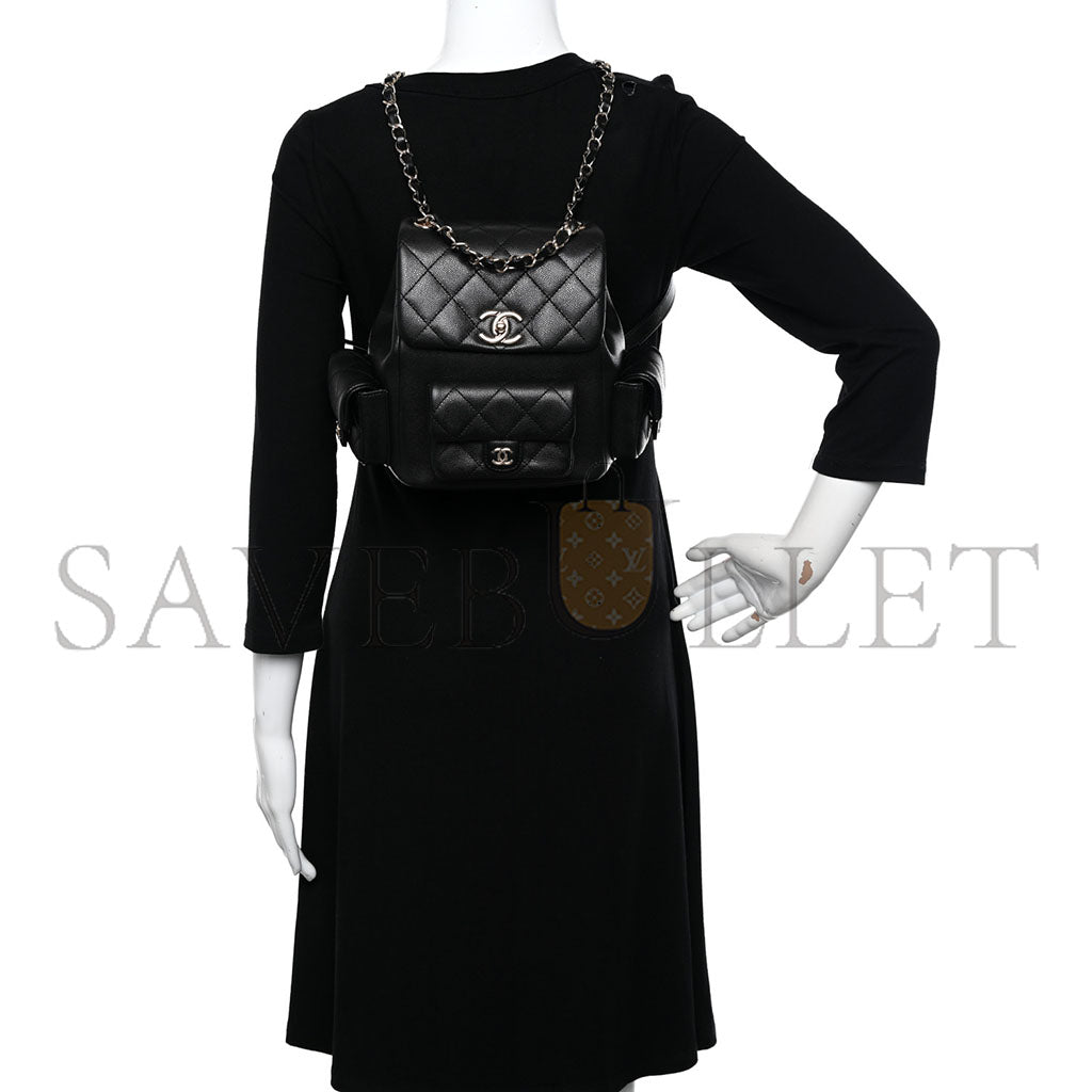 シャネル マスター シャイニーキャビア キルティング スモールポケット ドローストリング バックパック ブラック (21.5×19.5×12cm)