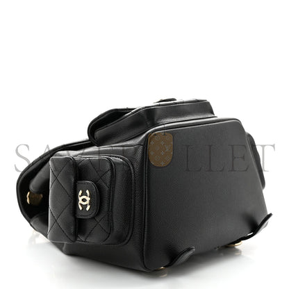 シャネル マスター シャイニーキャビア キルティング スモールポケット ドローストリング バックパック ブラック (21.5×19.5×12cm)