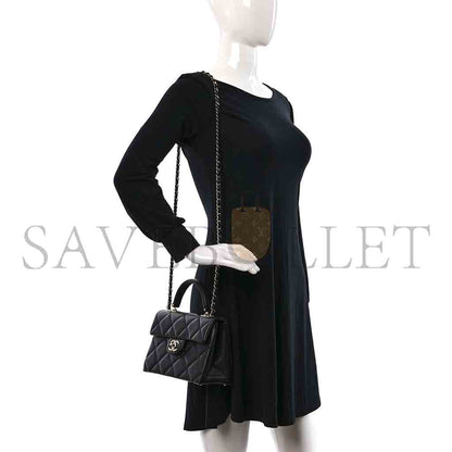 シャネル マスター キャビア キルティング レトロ ツイスト トップハンドル フラップ ブラック (21×16×9.5cm)