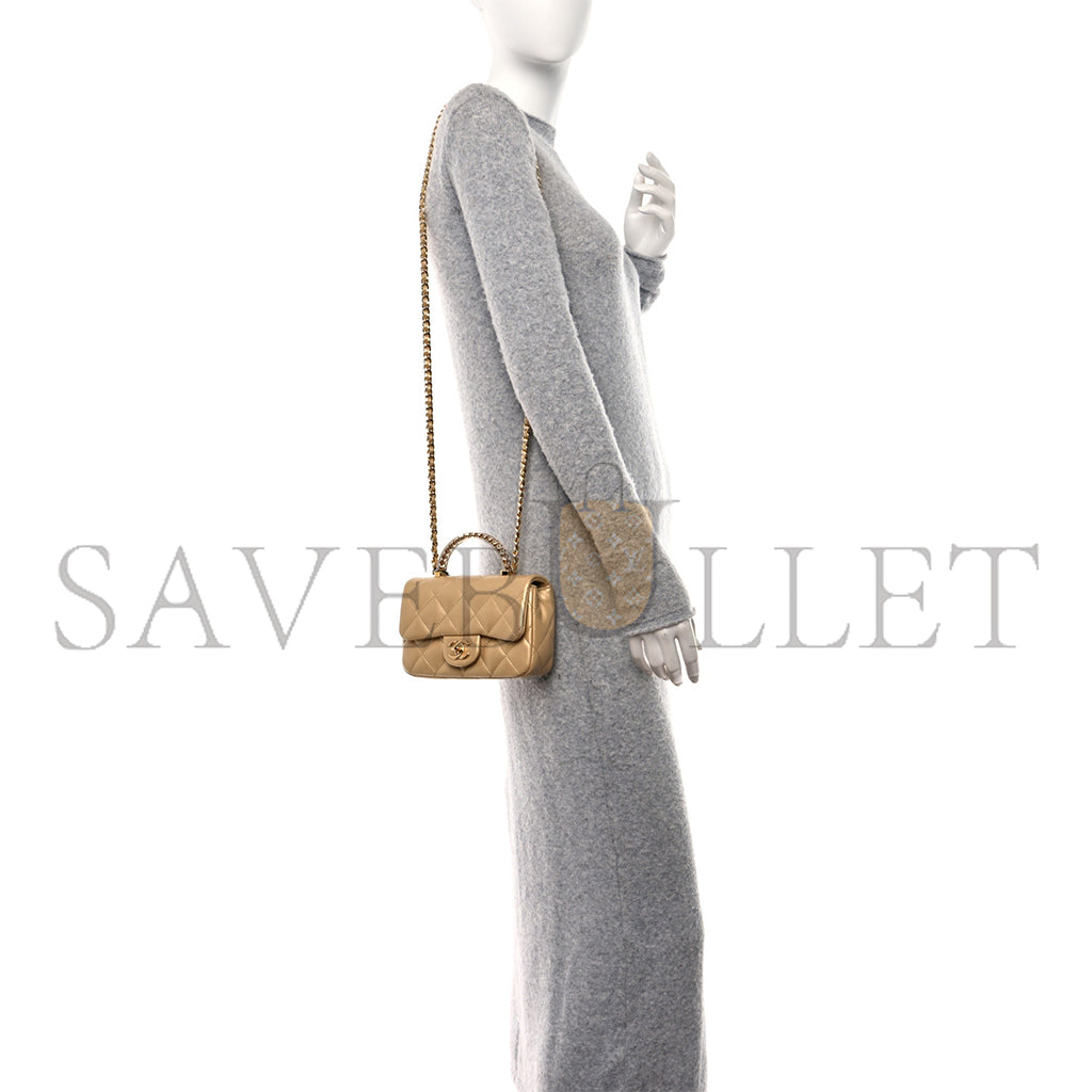 シャネル マスターラムスキン キルティング ミニ レジン トップハンドル レクタンギュラーフラップ ゴールド (19×12×6cm)