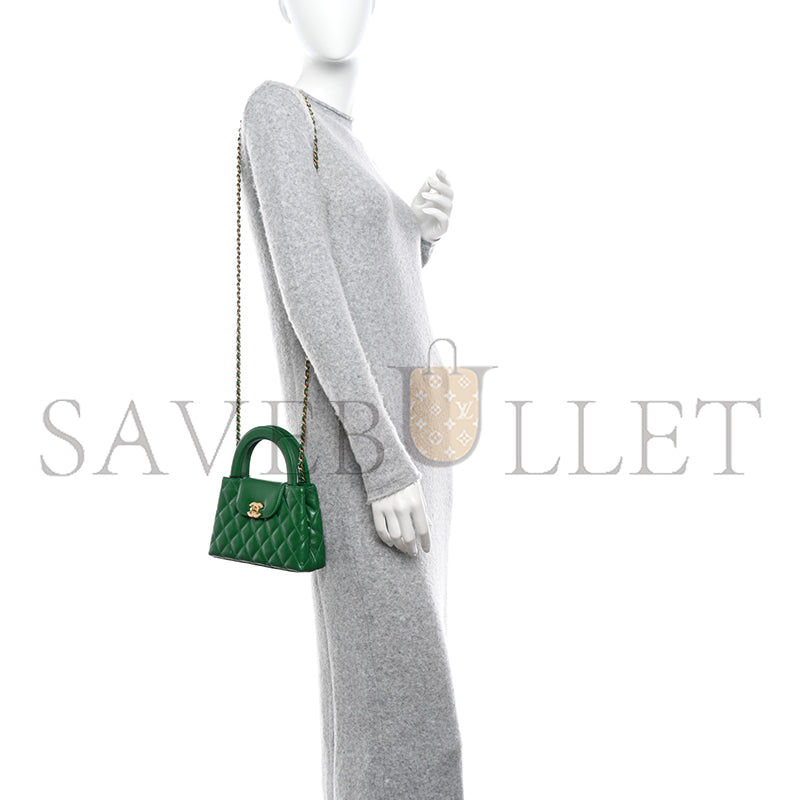 シャネル マスターシャイニーカーフスキン キルティング ナノケリー ショッパー グリーン AS4416 (19*13*7cm)