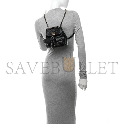 シャネル マスターシャイニーキャビア キルティング スモール ドゥマポケット ドローストリング バックパック ブラック (17.5×16.5×10cm)