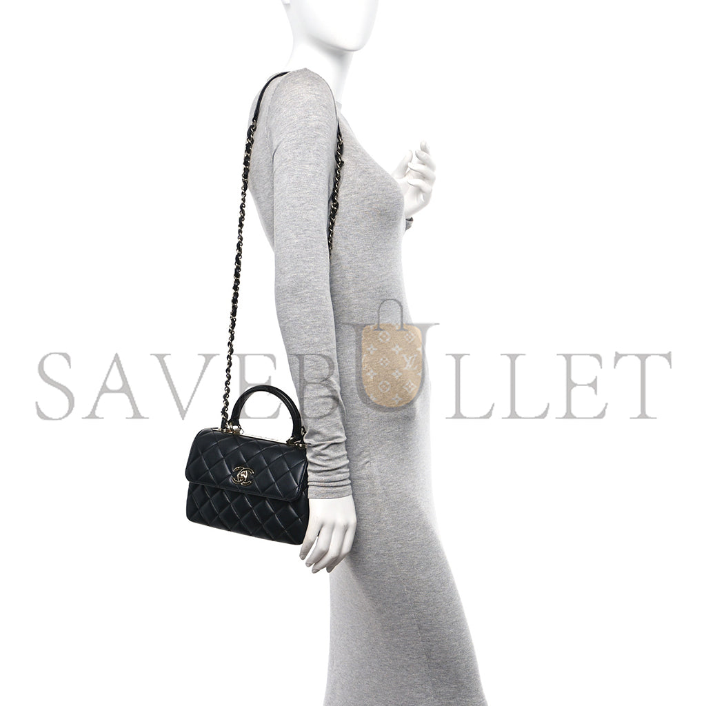 シャネル マスターラムスキン キルティング ミニ トレンディ CC デュアルハンドル フラップバッグ ブラック�(20*14*6cm)