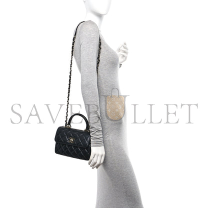シャネル マスターラムスキン キルティング ミニ トレンディ CC デュアルハンドル フラップバッグ ブラック�(20*14*6cm)