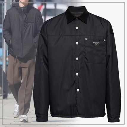 【お洒落度UP】PRADA リナイロン 長袖シャツ 胸ポケット付き ロゴデザイン