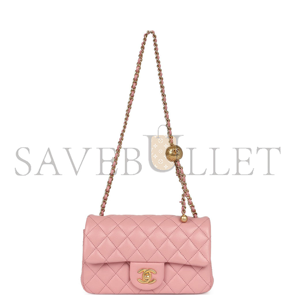 シャネル マスター ラージ ミニ パールエンボス加工 レクタンギュラー フラップ ダークピンク ラムスキン ブラッシュドゴールド金具 (20×13×7cm)