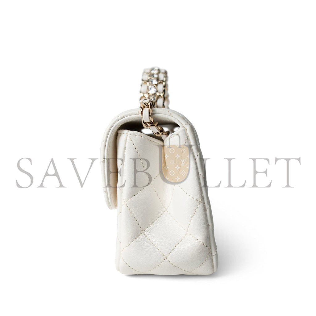 シャネル マスターホワイトクリスタルトップハンドルフラップライトゴールドハードウェア（18×11.5×6.5cm）