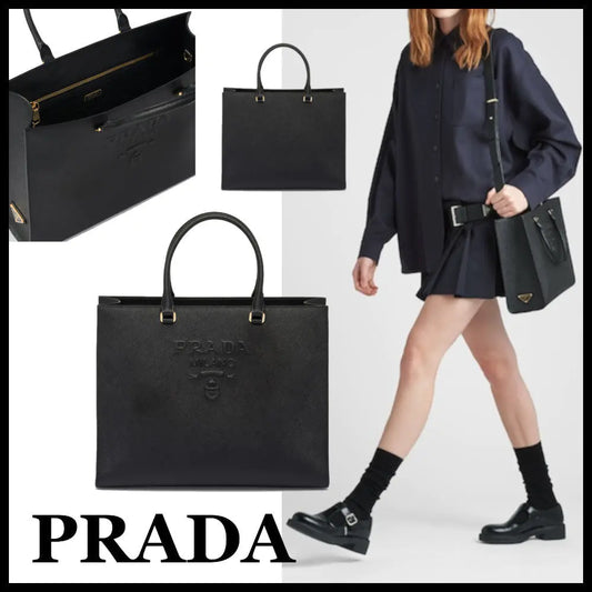 ★PRADA直営店★ラージ サフィアーノ レザー ハンドバッグ