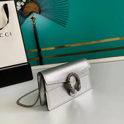 シルバーラメレザーのディオニュソス スーパーミニバッグ