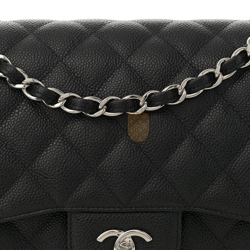 シャネル キャビア キルティング ジャンボ ダブルフラップ ブラック 1633607 (30*20*9cm)