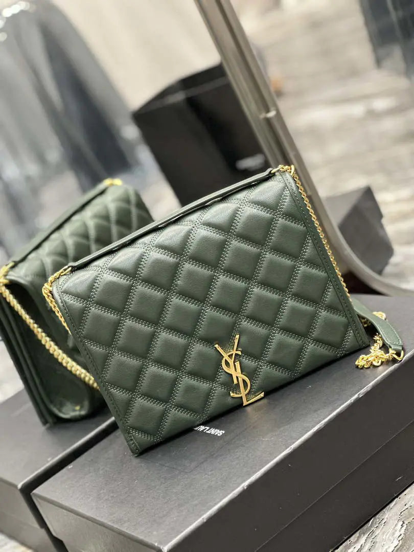 YSL 629246 サンローラン ベッキー チェーンショルダーバッグ 25cm レザー グリーン
