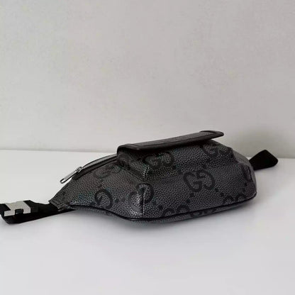 GGジャンボ ラージ ベルトバッグ（グレー＆ブラック GGレザー） – BG078