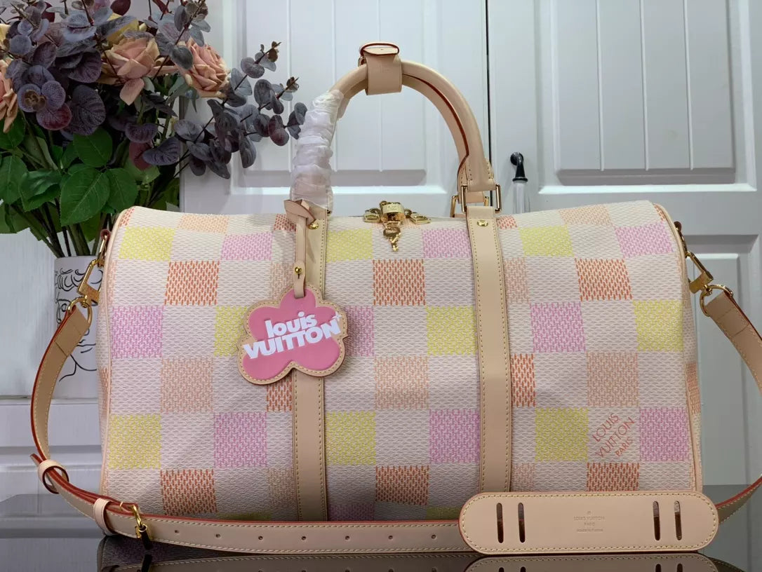 LV キーポル バンドリエール 45 ピーチ ダミエ リシャス コーティングキャンバス – LW180
