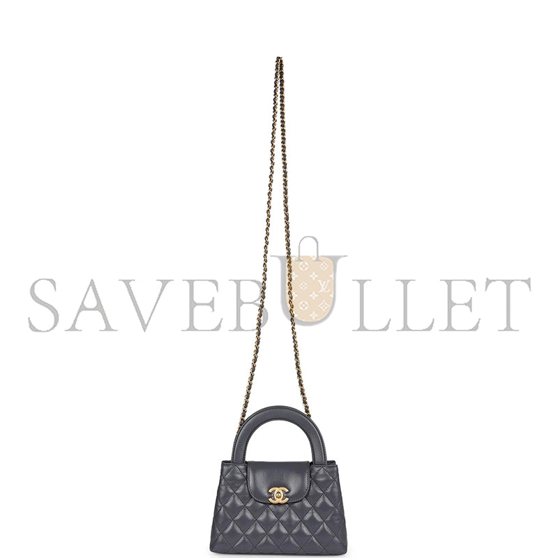 シャネル グレー キルティングカーフスキン ミニ ケリー ブラッシュドゴールド金具 AS4416 (19*13*7cm)