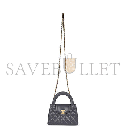 シャネル グレー キルティングカーフスキン ミニ ケリー ブラッシュドゴールド金具 AS4416 (19*13*7cm)