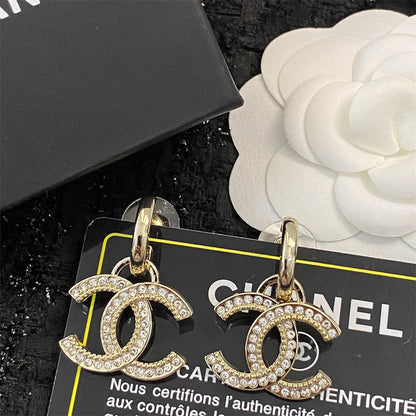 シャネル フルダイヤモンド ダブルC イヤリング