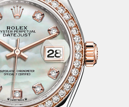 レディ デイトジャスト オイスター 28 mm オイスタースチール＆エバーローズゴールド、ダイヤモンド