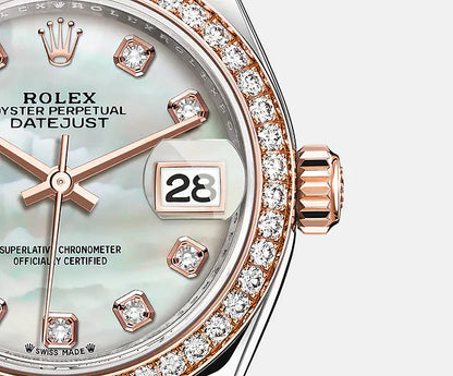 レディ デイトジャスト オイスター 28 mm オイスタースチール＆エバーローズゴールド、ダイヤモンド