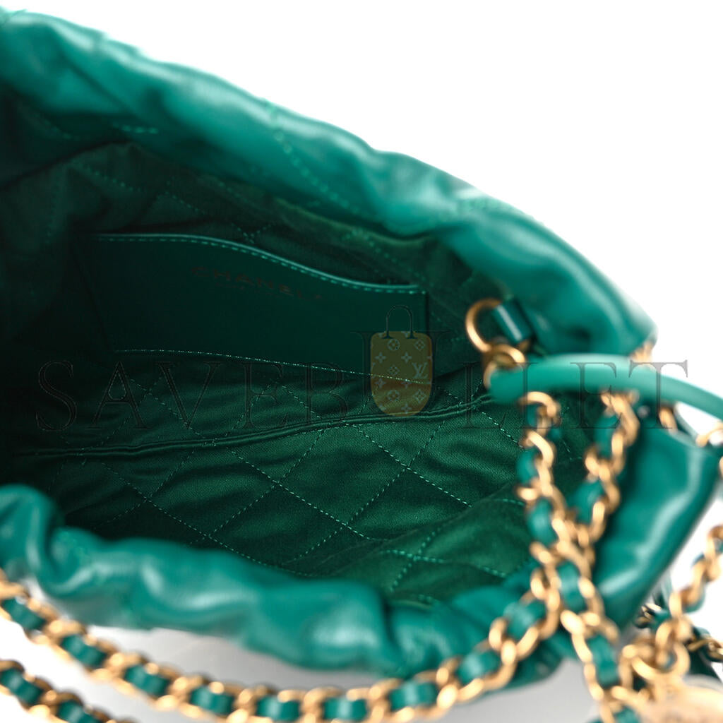 シャネル マスターシャイニーカーフスキン キルティング ミニ 22 バッグ グリーン (20*19*6cm)