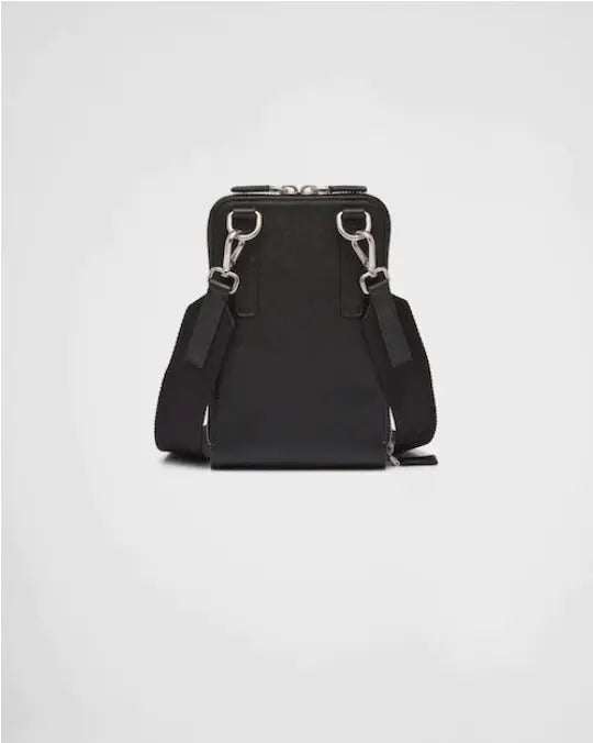 PRADA*ロゴ サフィアーノレザー スマートフォンケース ブラック