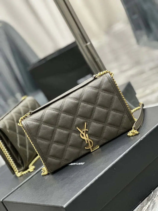 YSL 585031 サンローラン ベッキー チェーンショルダーバッグ レザー グレー
