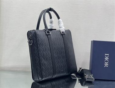 ディオール リンゴ ブリーフケース グレー CD ダイヤモンド キャンバス＆スムースカーフスキン – DIO032