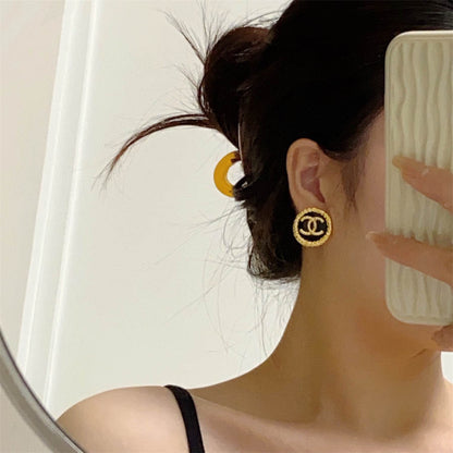 シャネル ミディアム ヴィンテージ ブラック ダブルC レター イヤリング