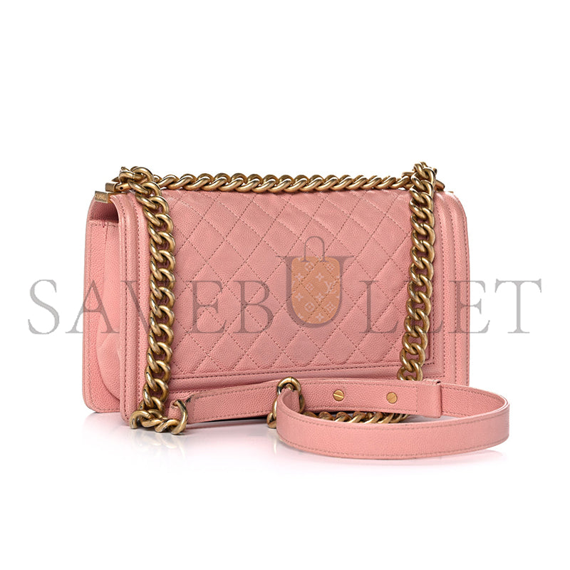 シャネル キャビア ミディアム キルティング ボーイ フラップ ピンク A01112 (25*15*8cm)