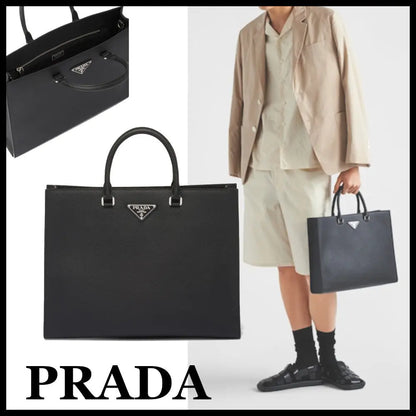 ★PRADA直営店★ブラック サフィアーノレザー トートバッグ