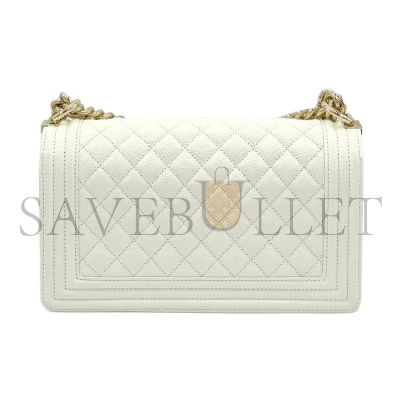 シャネル キャビア ミディアム キルティング ボーイ フラップ ホワイト A67086 (25*15*8cm)