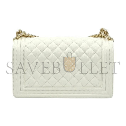 シャネル キャビア ミディアム キルティング ボーイ フラップ ホワイト A67086 (25*15*8cm)
