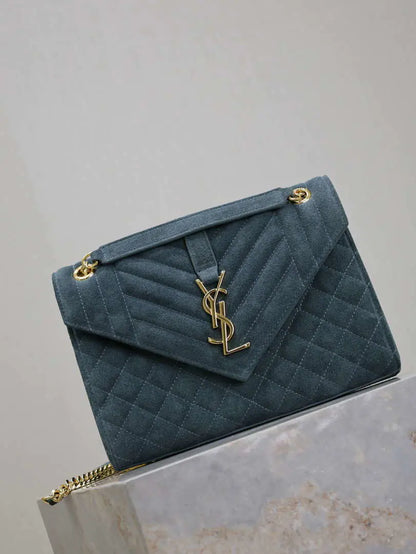 YSL 600185 エンベロープ ミディアム ライトブルー スエードレザー