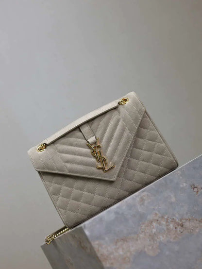 YSL 600185 エンベロープ ミディアム ライトグレー スエードレザー