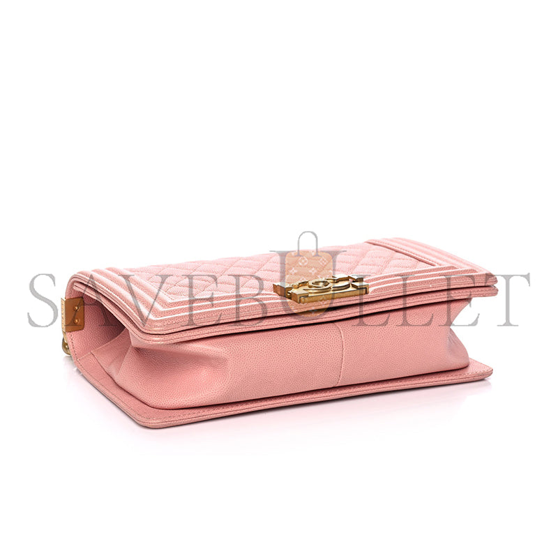 シャネル キャビア ミディアム キルティング ボーイ フラップ ピンク A01112 (25*15*8cm)