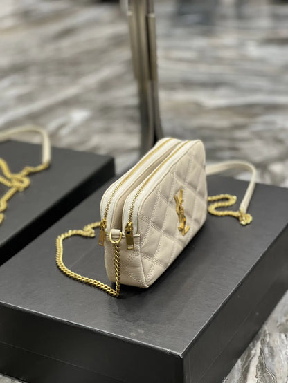 サンローラン ベッキー ダブルジップ ポーチ キルティング ラムスキン