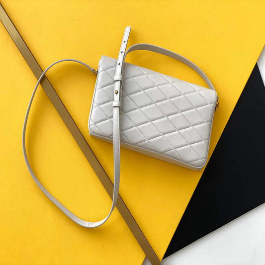 YSL 676628 ケイト サプル 99インチ キルティング ラムスキン ホワイト