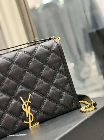 YSL 629246 サンローラン ベッキー チェーンショルダーバッグ 25cm レザー ブラック